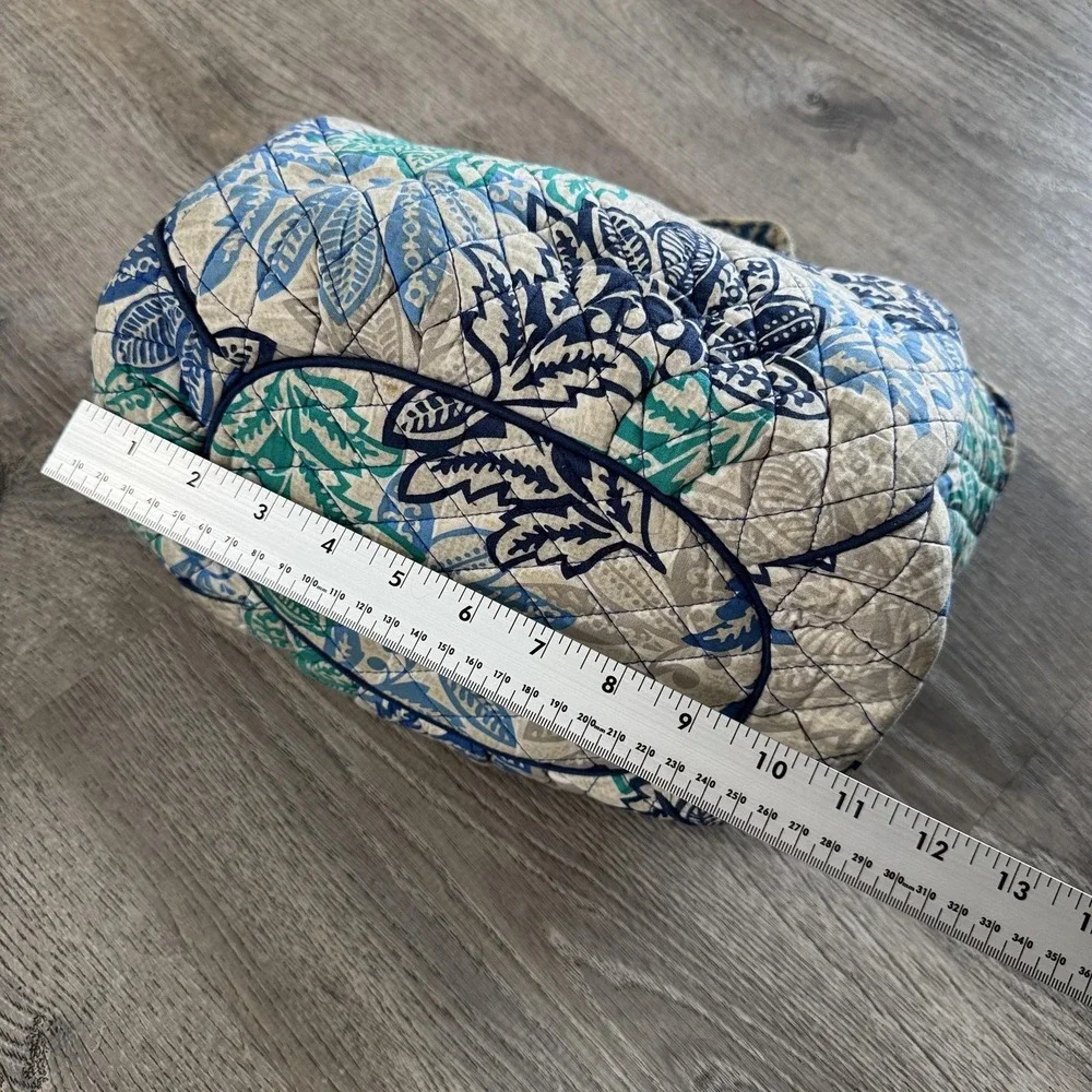 Vera Bradley Shoulder Bag Womens Medium Blue Green Floral Quilted Cotton Zip Top